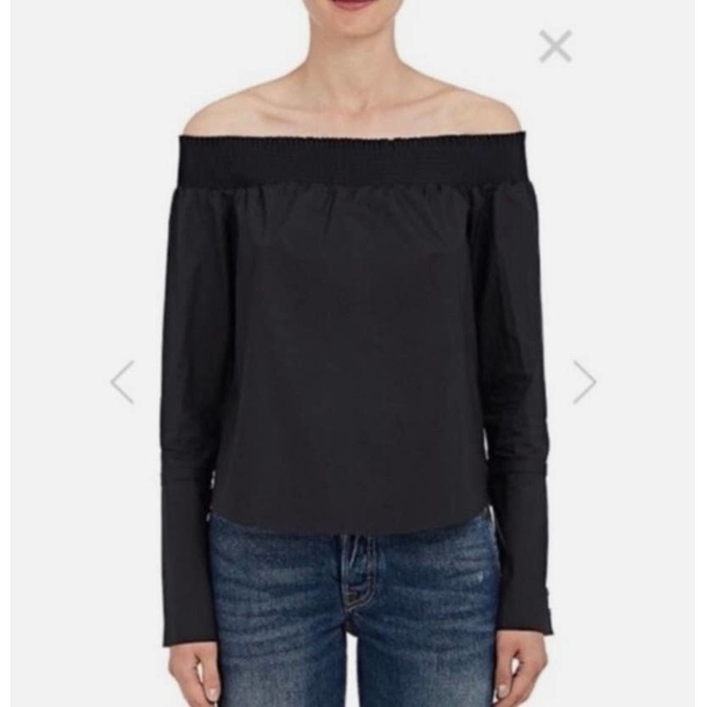 Zara NWT Off Shoulder Black Top Blouse Long Sleeves Metal Buttons Size M